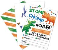 🦖 watercolor dinosaur party invitations - 20 sets fill-in invites with envelopes | eco-friendly t-rex cards for boys birthday | double-sided printed dino party supplies логотип