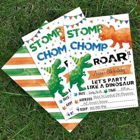 img 3 attached to 🦖 Watercolor Dinosaur Party Invitations - 20 Sets Fill-in Invites with Envelopes | Eco-friendly T-Rex Cards for Boys Birthday | Double-sided Printed Dino Party Supplies