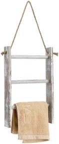 img 4 attached to 🧺 Sageme Wood Wall Hanging Hand Towel Storage Ladder with Rope - Rustic Farmhouse 3-Tier Towel Rack for Bathroom and Kitchen