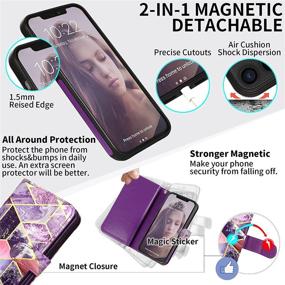 img 1 attached to 📱 CASEOWL iPhone 11 Wallet Case with 9 Card Slots, Hand Strap | Purple Marble Pattern Flip Leather & TPU Protective Case for Women Girls | Magnetic Detachable | 2 in 1 Folio