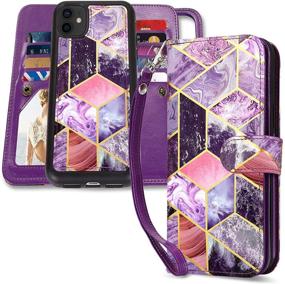 img 4 attached to 📱 CASEOWL iPhone 11 Wallet Case with 9 Card Slots, Hand Strap | Purple Marble Pattern Flip Leather & TPU Protective Case for Women Girls | Magnetic Detachable | 2 in 1 Folio