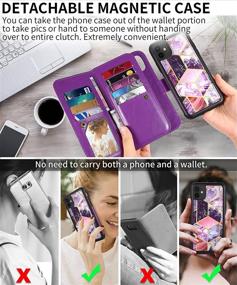 img 3 attached to 📱 CASEOWL iPhone 11 Wallet Case with 9 Card Slots, Hand Strap | Purple Marble Pattern Flip Leather & TPU Protective Case for Women Girls | Magnetic Detachable | 2 in 1 Folio