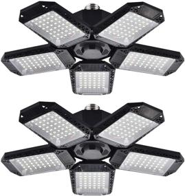 img 4 attached to 120W Deformable LED Garage Ceiling Lights (2 Pack) - Powerful 12000LM, 5 Adjustable Panels - Ideal for Garage, Basement, Barn, High Bay
