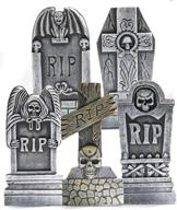 🪦 prextex 5-pack foam graveyard tombstones - outdoor halloween decorations for yard and lawn - rip gravestones logo