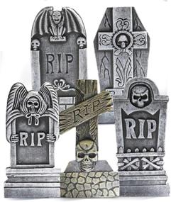 img 4 attached to 🪦 Prextex 5-Pack Foam Graveyard Tombstones - Outdoor Halloween Decorations for Yard and Lawn - RIP Gravestones