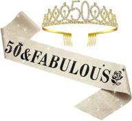 🎉 50th birthday sash and tiara set for 50th birthday, 50 and fabulous sash and crown party decorations - rose gold and pink logo