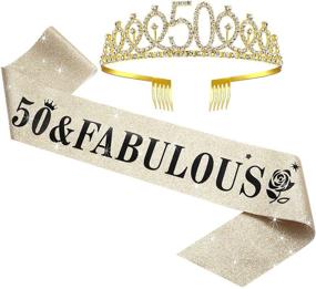 img 4 attached to 🎉 50th Birthday Sash and Tiara Set for 50th Birthday, 50 and Fabulous Sash and Crown Party Decorations - Rose Gold and Pink