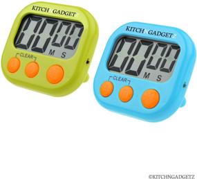 img 3 attached to 🕒 Versatile Set of 2 Digital Kitchen Alarm Clocks - Countdown Timer, Large LCD, Easy-to-Use Buttons - Fresh Blue and Green - Magnet and Tabletop Stand