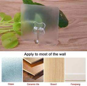 img 2 attached to 🔉 Transparent Adhesive Wall Hooks 16 Pack -Heavy Duty Hooks for Kitchen, Bathroom, Door, Ceiling - Holds up to 22 Pound/10 KG - 7.2cm x 7.2cm