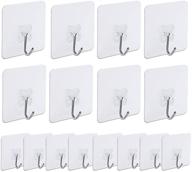 🔉 transparent adhesive wall hooks 16 pack -heavy duty hooks for kitchen, bathroom, door, ceiling - holds up to 22 pound/10 kg - 7.2cm x 7.2cm logo