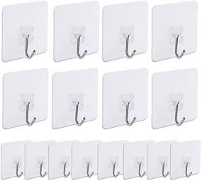 img 4 attached to 🔉 Transparent Adhesive Wall Hooks 16 Pack -Heavy Duty Hooks for Kitchen, Bathroom, Door, Ceiling - Holds up to 22 Pound/10 KG - 7.2cm x 7.2cm