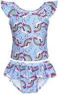 🌈 cotrio girls rainbow unicorn swimsuit: two-piece bikini set for kids - tankini bathing suit swimwear logo