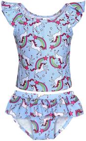 img 4 attached to 🌈 COTRIO Girls Rainbow Unicorn Swimsuit: Two-Piece Bikini Set for Kids - Tankini Bathing Suit Swimwear