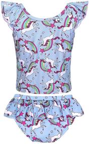 img 3 attached to 🌈 COTRIO Girls Rainbow Unicorn Swimsuit: Two-Piece Bikini Set for Kids - Tankini Bathing Suit Swimwear