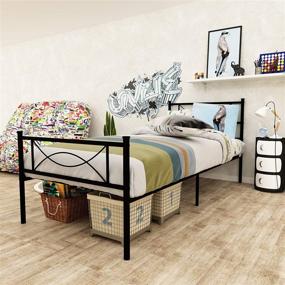 img 2 attached to 🛏️ Metal Twin Platform Bed Frame with Dual Headboards for Kids, Girls, Boys, Adults - Stable Mattress Foundation with Metal Slats Support for Box Spring Replacement - Black