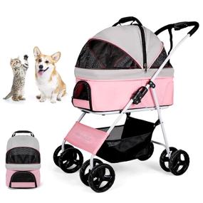 img 4 attached to 🐾 3-in-1 Luxury Travel Carriage and Car Seat Stroller for Small-Medium Pets with Detachable Carrier, Suspension System, Storage Basket, Link Brake, and One-Hand Fold - Maximum Load Capacity of 44 lbs