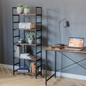 img 2 attached to 📚 Bestier Bookshelf: Versatile 5 Tier Adjustable Shelf Organizer for Home, Office, and Kitchen - Rustic Brown Storage Rack Stand