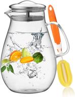 🥤 hiware 64oz glass pitcher with stainless steel lid - ideal beverage pitcher for juice, iced tea, and more - includes cleaning brush logo