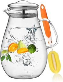 img 4 attached to 🥤 HIWARE 64oz Glass Pitcher with Stainless Steel Lid - Ideal Beverage Pitcher for Juice, Iced Tea, and More - Includes Cleaning Brush