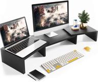 bameos dual monitor stand: adjustable length & angle shelf, 36 inches large size multiple screen stand with shelves for computer, laptop & printer black logo