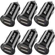 usb car charger (pack of 6) by bralon - smart dual port 24w/4.8a output flush-compatible with iphone 11 pro (max), xs (max), xr, x, 8, 7, ipad pro/mini, galaxy note s10, s9, s8, s7, and more logo