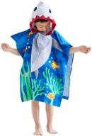 🦈 премиум хлопковые детские полотенца с капюшоном акулы - ультрамягкие и впитывающие, размер 25"x25" с боковой пуговицей - отличное пончо для детей до 6 лет - идеально подходит для купания, пляжа, плавания логотип