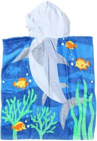 img 2 attached to 🦈 Premium 100% Cotton Shark Hooded Towels for Kids - Ultra Soft & Absorbent, 25"x25" Large Size with Side Button - Perfect Bathrobe Poncho for Children Under Age 6 - Ideal for Bath, Beach, Swimming
