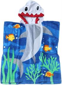 img 3 attached to 🦈 Premium 100% Cotton Shark Hooded Towels for Kids - Ultra Soft & Absorbent, 25"x25" Large Size with Side Button - Perfect Bathrobe Poncho for Children Under Age 6 - Ideal for Bath, Beach, Swimming
