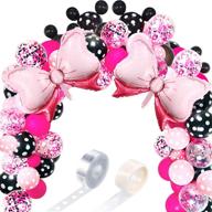 🐭 mouse balloon garland arch kit - includes pink bow foil balloons, pink rose red black dot latex balloons, balloon strip, and glue points - ideal for mouse theme party, baby shower, birthday, wedding decor логотип