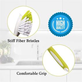 img 1 attached to Kitchen Scrub Brush 3-Pack with Scraper - Stiff Bristles for Pot, Pan, Bathroom Cleaning - Comfortable Long Handle - Yellow-Green