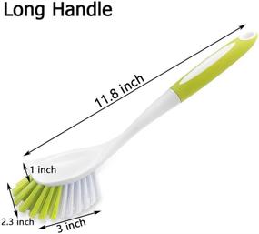 img 2 attached to Kitchen Scrub Brush 3-Pack with Scraper - Stiff Bristles for Pot, Pan, Bathroom Cleaning - Comfortable Long Handle - Yellow-Green