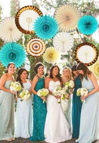 img 2 attached to Teal Gold Party Decorations: Stunning Polka Dot Paper Fans for Bridal Showers, Weddings, and Birthdays