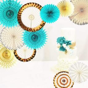img 3 attached to Teal Gold Party Decorations: Stunning Polka Dot Paper Fans for Bridal Showers, Weddings, and Birthdays