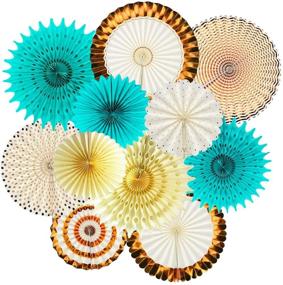 img 4 attached to Teal Gold Party Decorations: Stunning Polka Dot Paper Fans for Bridal Showers, Weddings, and Birthdays