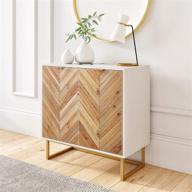 📦 nathan james enloe modern storage cabinet: stylish free-standing accent for hallway, entryway, or living room with rustic fir wood finish and white/gold powder-coated metal base logo