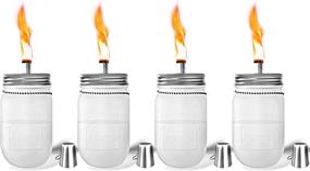 img 1 attached to 🔥 Yitee 4 Pack Frosted Glass Mason Jar Tabletop Torch: Long-Lasting Fiberglass Wicks, Stainless Steel Lids with Outfire Caps - Outdoor Decor Oil Lamp Torch (Silver Lid)