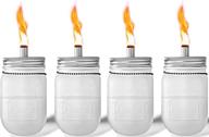 🔥 yitee 4 pack frosted glass mason jar tabletop torch: long-lasting fiberglass wicks, stainless steel lids with outfire caps - outdoor decor oil lamp torch (silver lid) logo