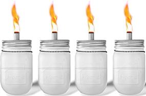 img 3 attached to 🔥 Yitee 4 Pack Frosted Glass Mason Jar Tabletop Torch: Long-Lasting Fiberglass Wicks, Stainless Steel Lids with Outfire Caps - Outdoor Decor Oil Lamp Torch (Silver Lid)