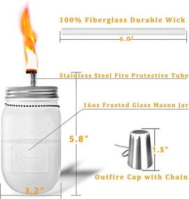 img 2 attached to 🔥 Yitee 4 Pack Frosted Glass Mason Jar Tabletop Torch: Long-Lasting Fiberglass Wicks, Stainless Steel Lids with Outfire Caps - Outdoor Decor Oil Lamp Torch (Silver Lid)