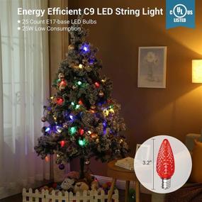 img 2 attached to 🎄 DEWENWILS C9 Christmas Lights Outdoor - 25 LED C9 Replacement Bulbs, 25FT Stringer - Multicolor Party Decoration, Waterproof - Green Wire, UL Listed