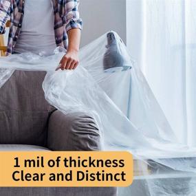 img 1 attached to 🎨 2 Pack, 9 x 12 ft, Tear Resistant Painters Plastic Drop Cloth, 1 mil Clear Plastic Sheeting for Painting, Cleaning, Decorating, Outdoor Painting Tarp – Leakproof, Dustproof and Project Protection