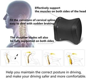 img 3 attached to 🚗 Черная автомобильная подушка для шеи - Эргономичный дизайн для устранения усталости шеи, 100% мягкая пена с покрытием из искусственной кожи (1 штука)