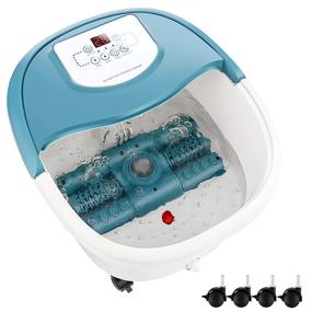 img 4 attached to 🏡 Home Foot Spa Massager with Heat, Bubble Jets, 6 Motorized Massage Rollers, LED Display, Pumice Stone, and Infrared Heater - Blue White