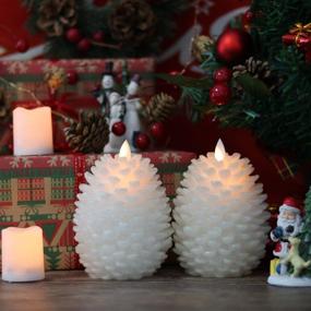 img 2 attached to 🕯️ Eldnacele LED Pine Cone Candles: Remote Timer, Battery Operated & Flameless - 2 Pack White Pinecone Candles for Christmas Home Party Decoration