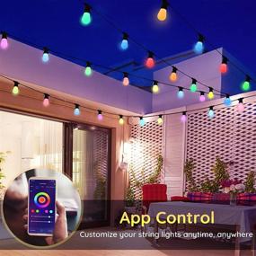 img 3 attached to Halussoer Outdoor String Lights: 48ft RGBW Smart String Lights with Remote & APP Control, 🌈 Color Changing Patio Lights with Alexa Compatibility - 15 Dimmable Bulbs, IP65 Waterproof for Backyard Gazebo Party