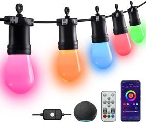 img 4 attached to Halussoer Outdoor String Lights: 48ft RGBW Smart String Lights with Remote & APP Control, 🌈 Color Changing Patio Lights with Alexa Compatibility - 15 Dimmable Bulbs, IP65 Waterproof for Backyard Gazebo Party