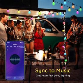 img 1 attached to Halussoer Outdoor String Lights: 48ft RGBW Smart String Lights with Remote & APP Control, 🌈 Color Changing Patio Lights with Alexa Compatibility - 15 Dimmable Bulbs, IP65 Waterproof for Backyard Gazebo Party