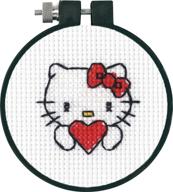 dimensions arts and crafts hello kitty heart cross stitch kit for beginners with 11 count white aida fabric, 3-inch depth logo