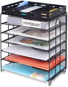 img 3 attached to 📚 6-Tier Mesh Letter Trays with Sliding Drawers - Metal File Desktop Paper Tray Organizer, Screws-Free Design - Univivi Office Desk Organizer in Black