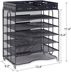 img 2 attached to 📚 6-Tier Mesh Letter Trays with Sliding Drawers - Metal File Desktop Paper Tray Organizer, Screws-Free Design - Univivi Office Desk Organizer in Black